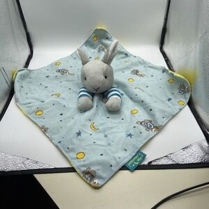 Goodnight‎ Moon Bunny Lovey Security Blanket Blue Yellow Plush Stars Moon Rabbit
